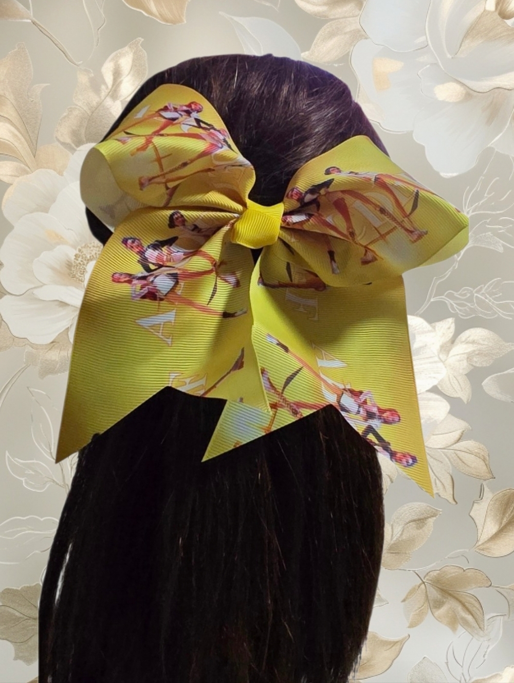 K-pop Yellow Printed Grosgrain Hair Bow